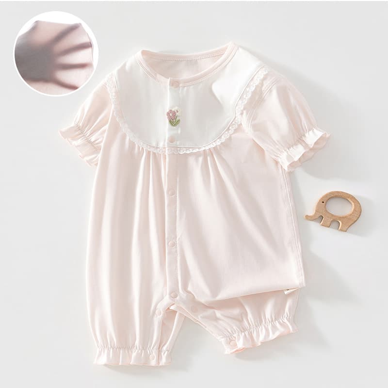 Baby Summer Thin Bodysuit for Newborn Girls, Ultra Cute Short Sleeve Lightweight Breathable Romper