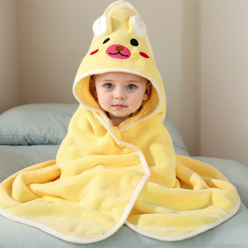 Baby Hooded Bath Towel Cape Coral Fleece Baby Bath Towel Wrap Wearable Cape Soft Cross-Border