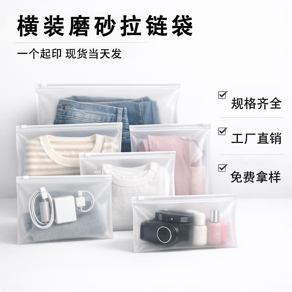 Horizontal frosted zipper bags for socks, clothing, clothing packaging bags, shoes underwear, large plastic ziplock bags wholesale