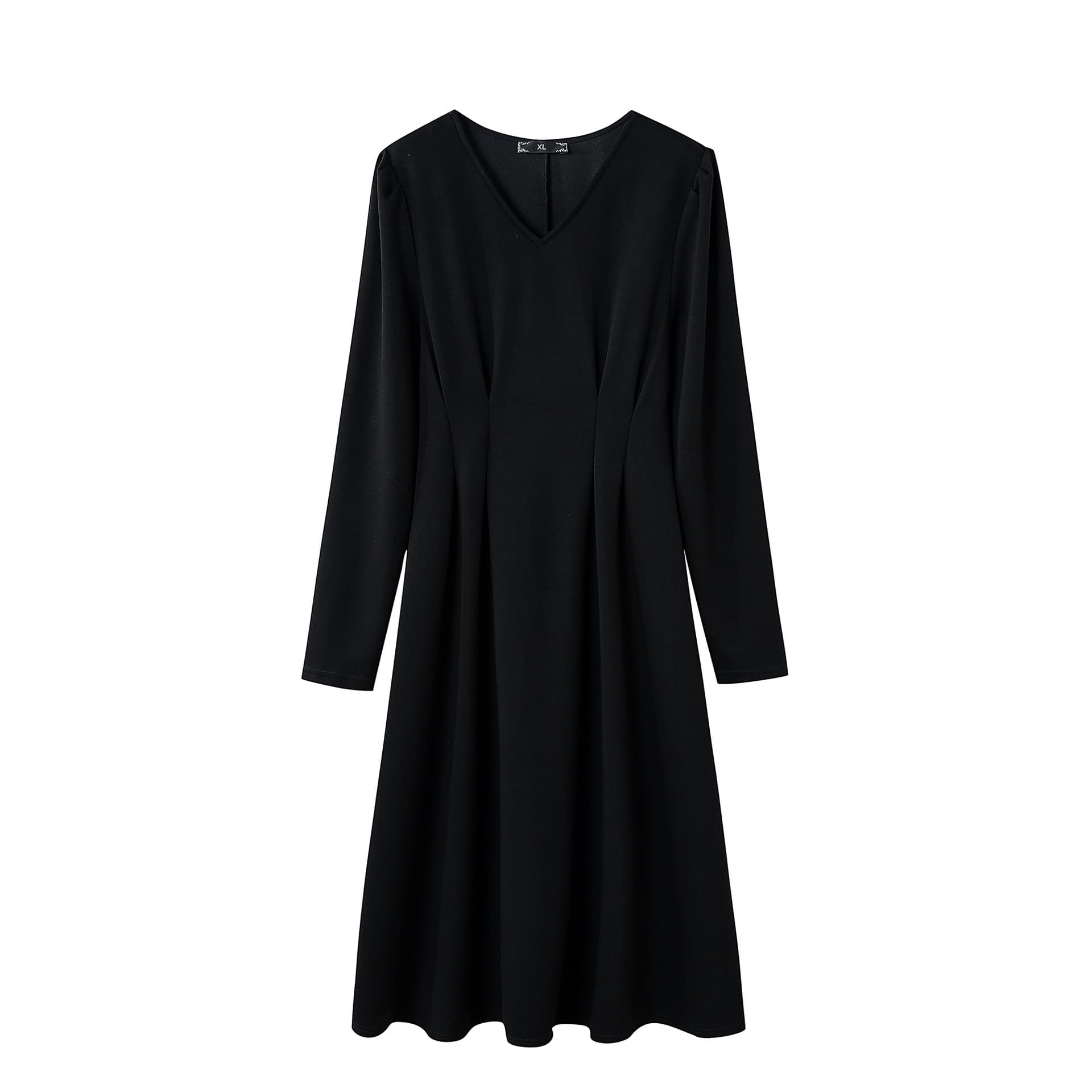 Plus size women's autumn and winter new waist dress fat girl wears V-neck commuting to look slim and temperament fat girl