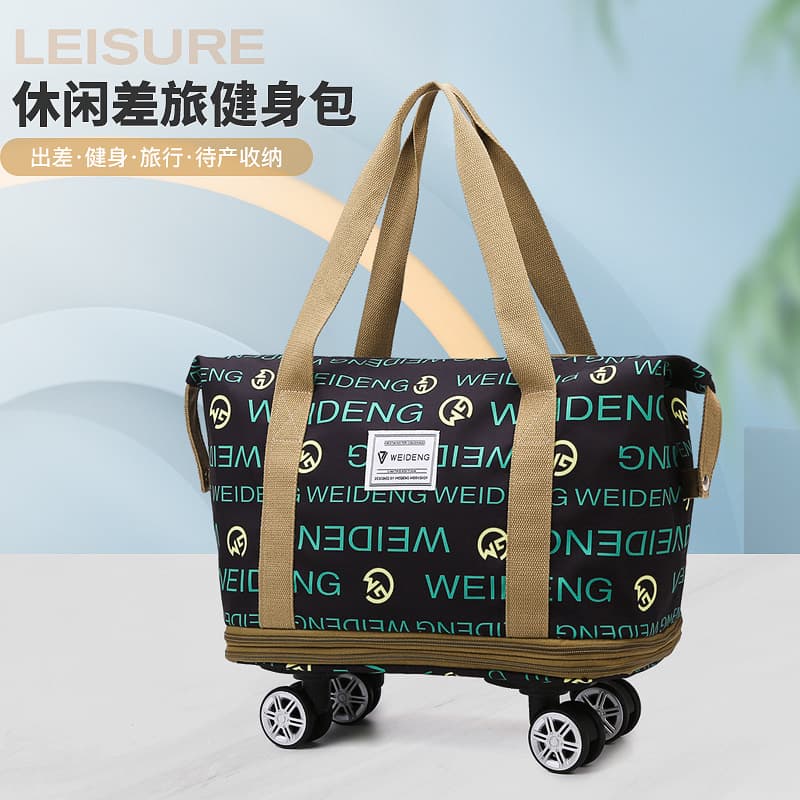 Fashion Travel Bag with Pulley Large Capacity Portable Travel Storage Bag Sports Fitness Duffel Bag