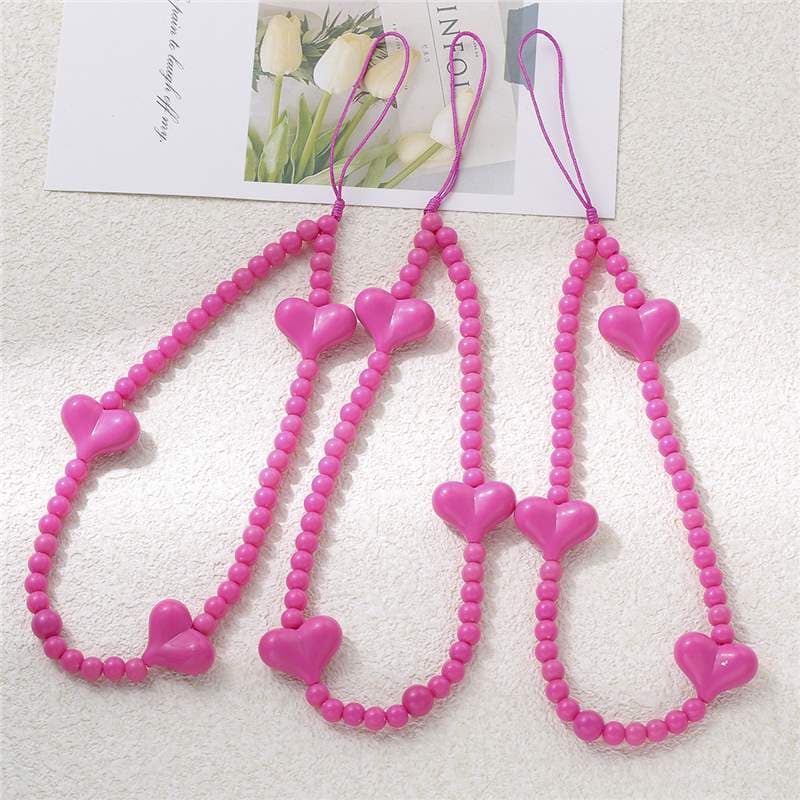 Korean Style Ins Trendy DIY Beaded Bracelet Phone Strap Chain Heart Phone Case Beaded Chain for Women