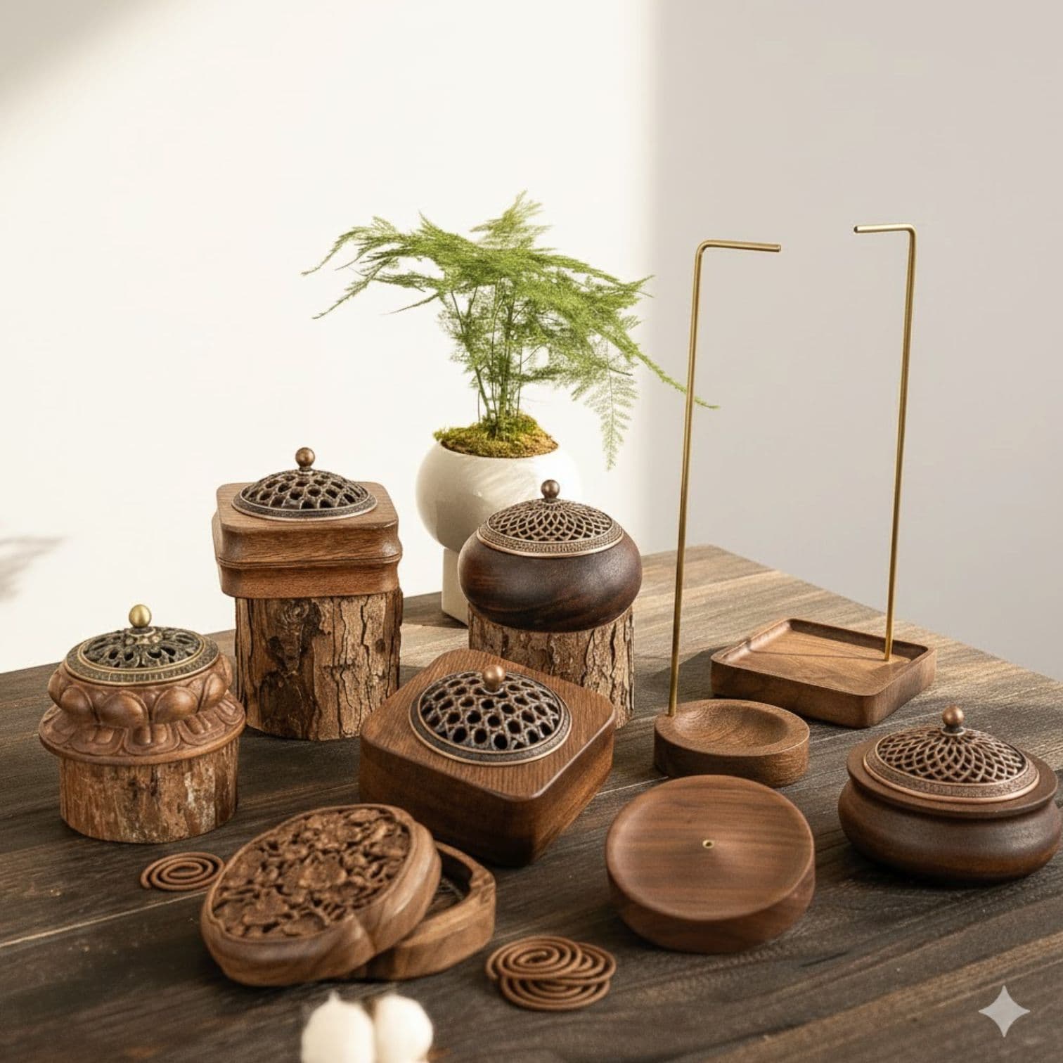 Walnut Wood Tea Ceremony Solid Wood Incense Burner Home Decoration Chinese Style Indoor Sandalwood Agarwood Lidded Incense Burner Base