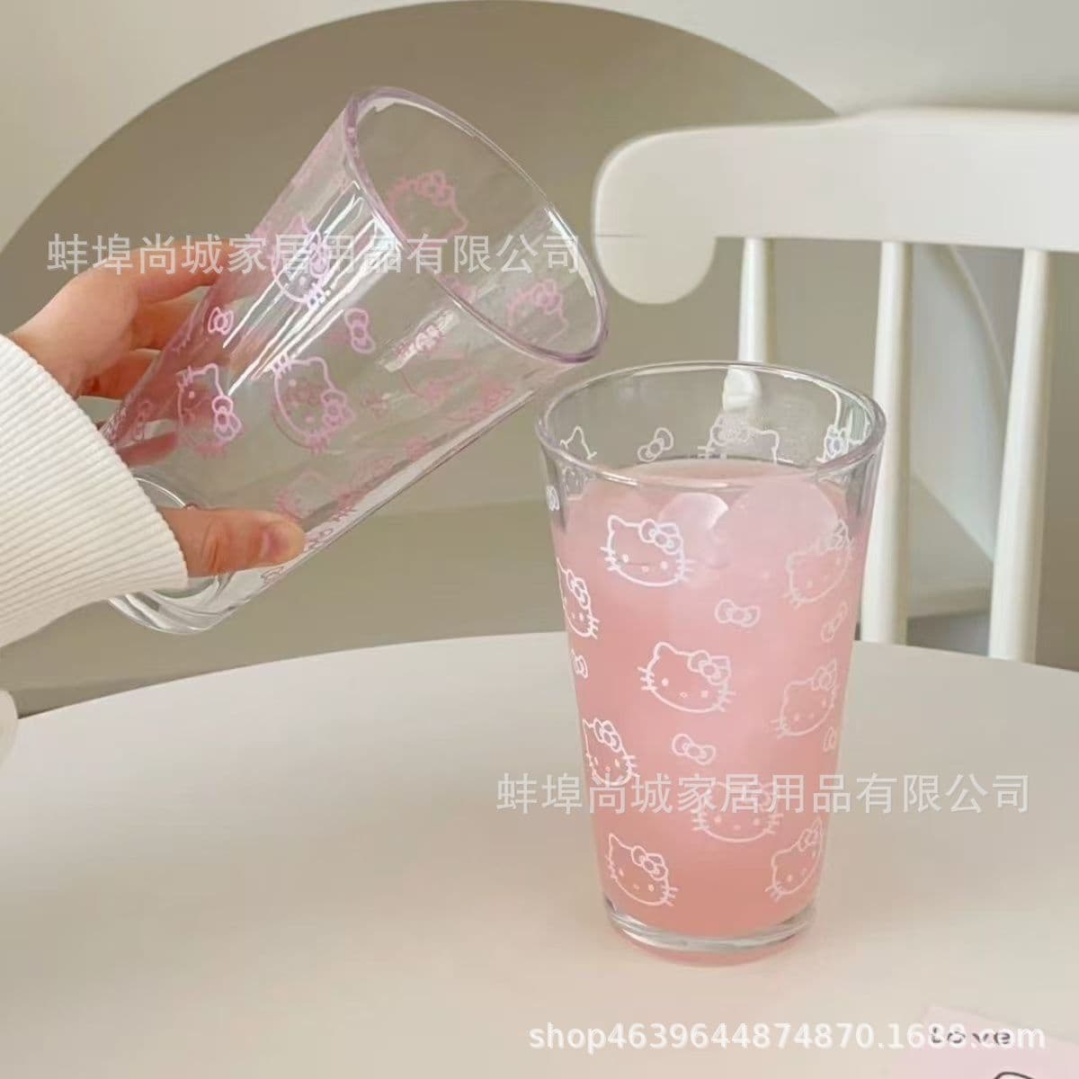 Hellokitty cat pink milk high appearance cute girl heart glass water cup home office drinking cup