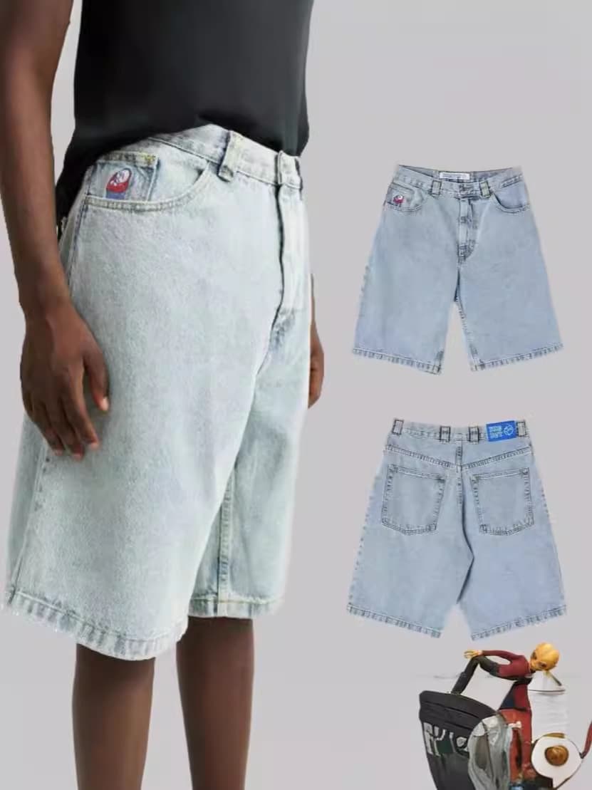 This Year's Hot Y2K Bigboy Men Streetwear Loose Fit Jeans Pattern Casual Men's Denim Shorts