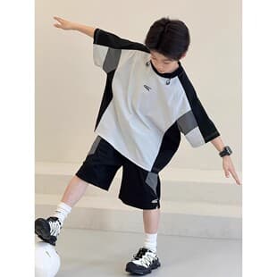 Boys' Summer Set 2025 New Big Kids Sports Quick-Dry Short Sleeve Shorts Boys Summer Two-Piece Set