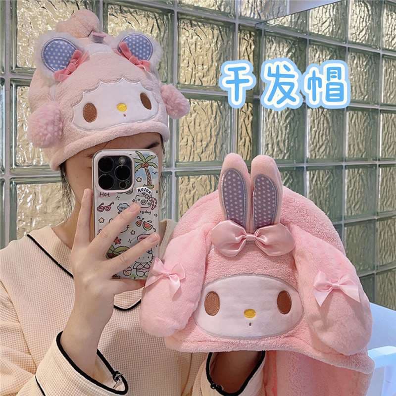 Cute and adorable My Melody cartoon head towel/hair drying towel for home use, absorbent and easy to use.