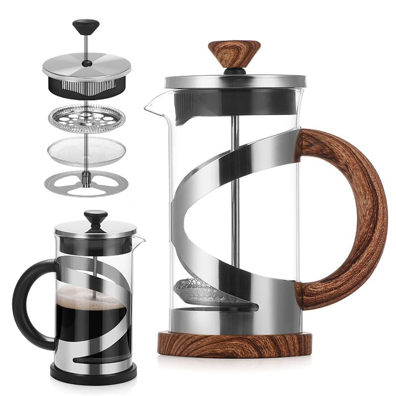 High Borosilicate Glass French Press with Manual Coffee Maker, 304 Stainless Steel Filter for Home Tea and Coffee Brewing