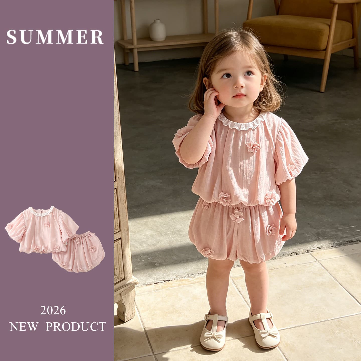 Girls Summer Clothing Trendy Suit 2026 New Baby Girl Princess Shorts Shorts Two-piece Set Baby Summer Clothes