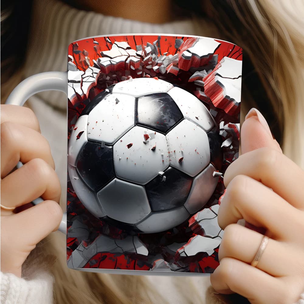New Cross-border 3D Soccer Hollow Wall Mug Ceramic Hot Funny Coffee Tea Cup Gift