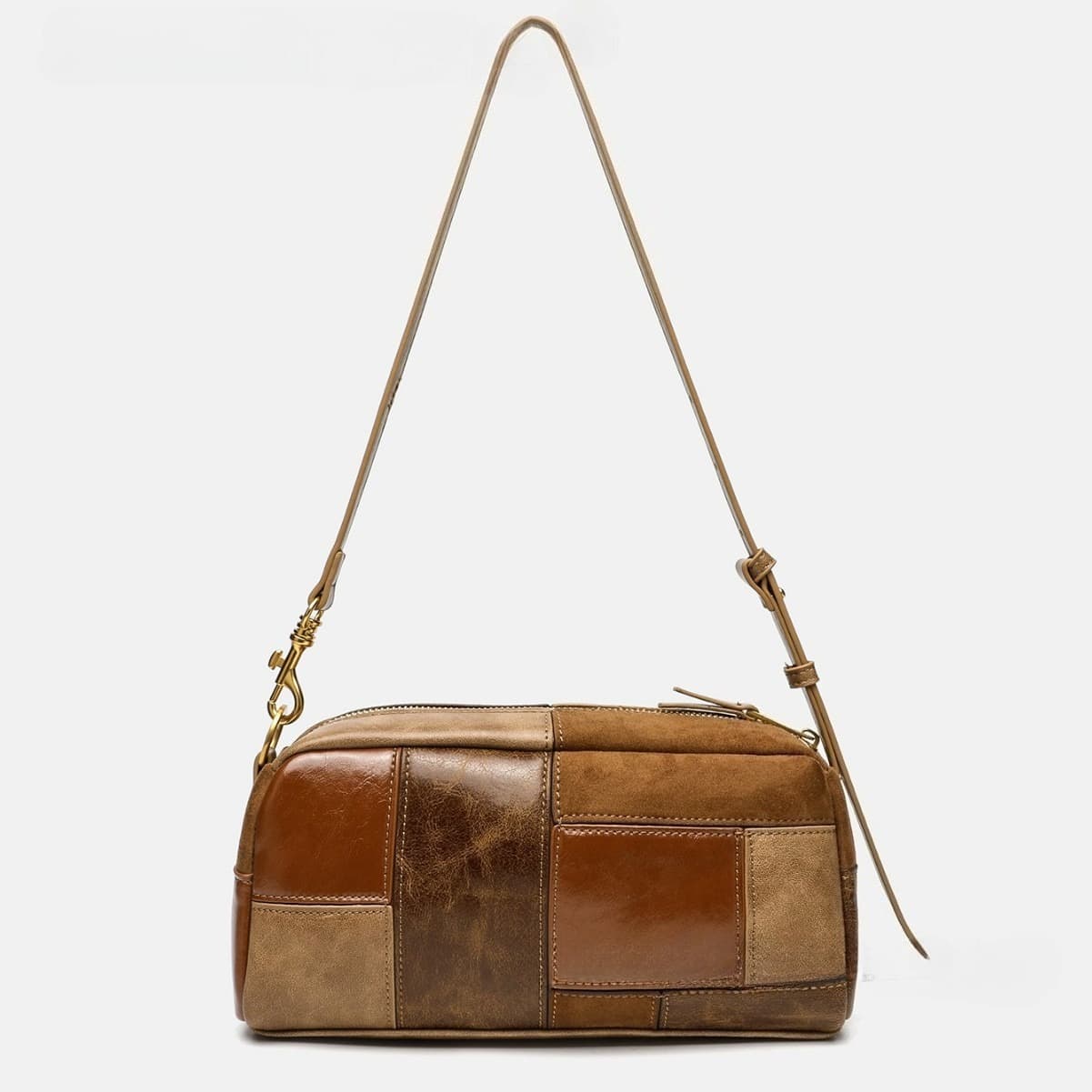ZR women's bag 2025 autumn niche design color matching bowling bag women's shoulder bag brown casual simple contrast color bag