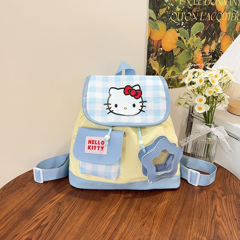 Kitty New School Bag College Backpack Cute Plaid Drawstring Mini Kitty Cartoon Backpack Handbag Women
