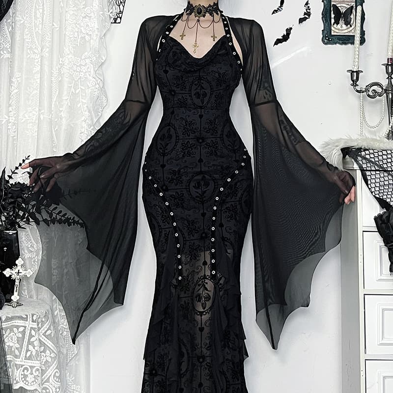 CF25154 Dark Batwing Sleeve Mesh Sun Protection Cover-Up 2025 New Subculture Fashion Versatile Cardigan for Women