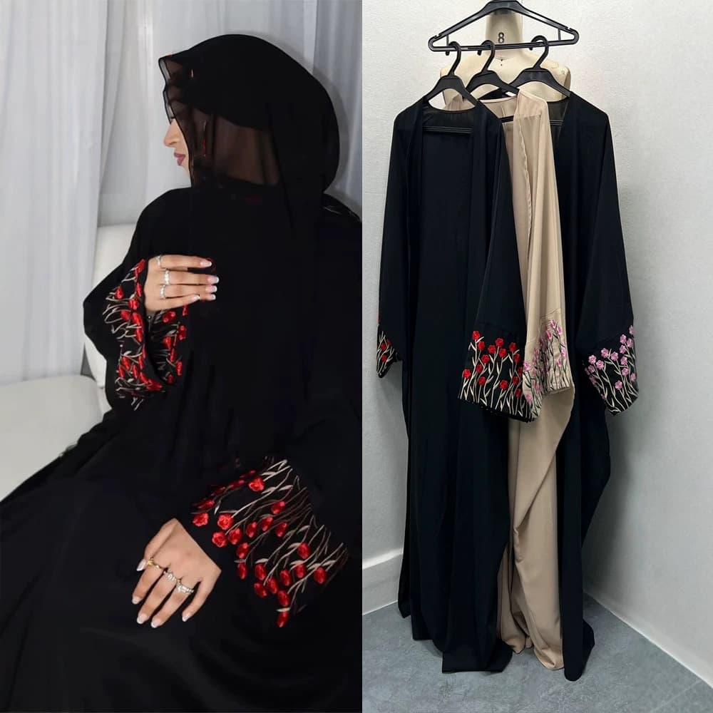Women's export clothing, cross-border embroidered plus size cardigan dress, fashionable outerwear, loose batwing sleeve dress