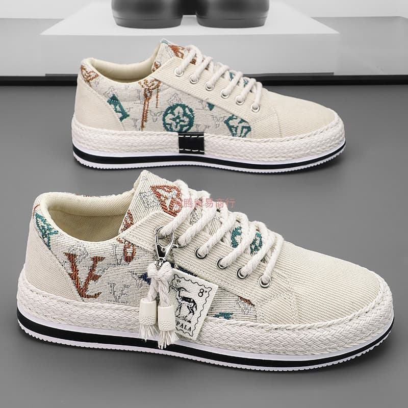 Men's Canvas Shoes 2025 New Summer Breathable Trendy Casual Sneakers, Height-increasing Insoles for Teenagers, Old Beijing Cloth Shoes
