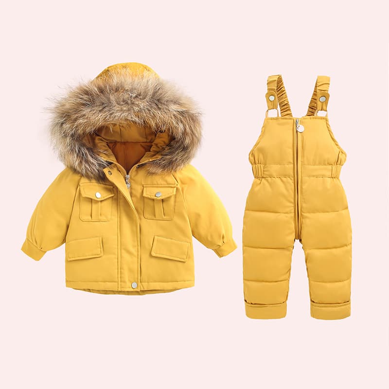 Baby Children Down Alternative Silk Cotton Suspenders Pants Set Boys Girls Toddler New Korean Winter Two-Piece Set
