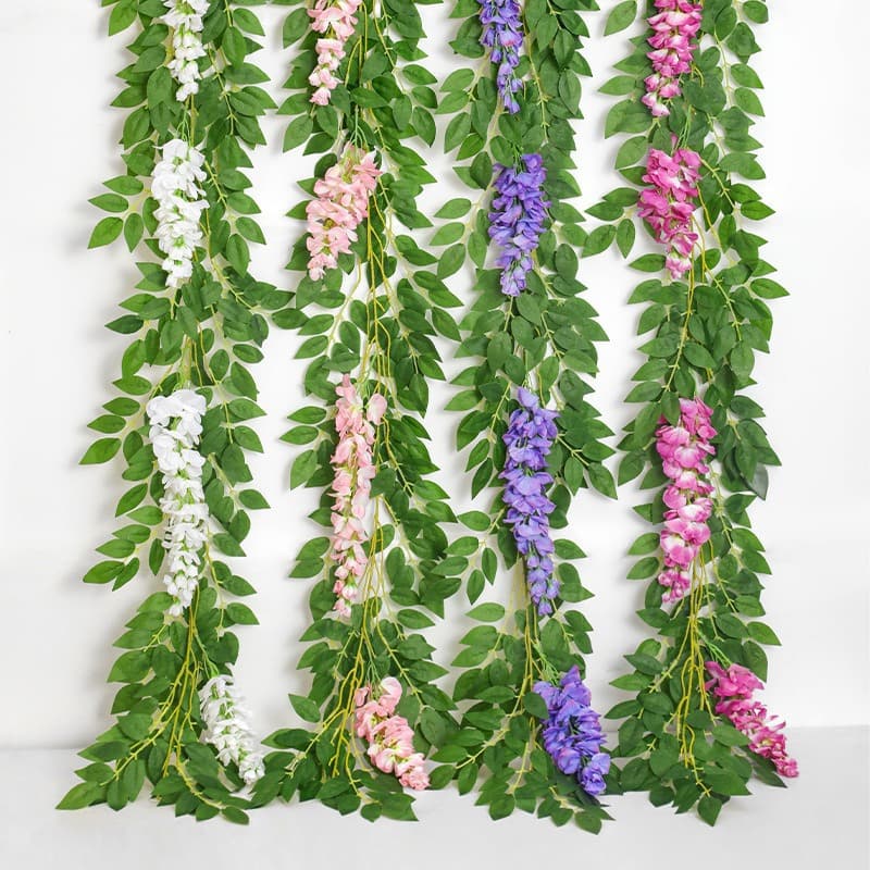 Artificial Wisteria Flowers Fake Flower Vine Ceiling Hanging Flower String Vine Hanging Flower Decoration Plastic Plant Air Conditioning Pipe Cover