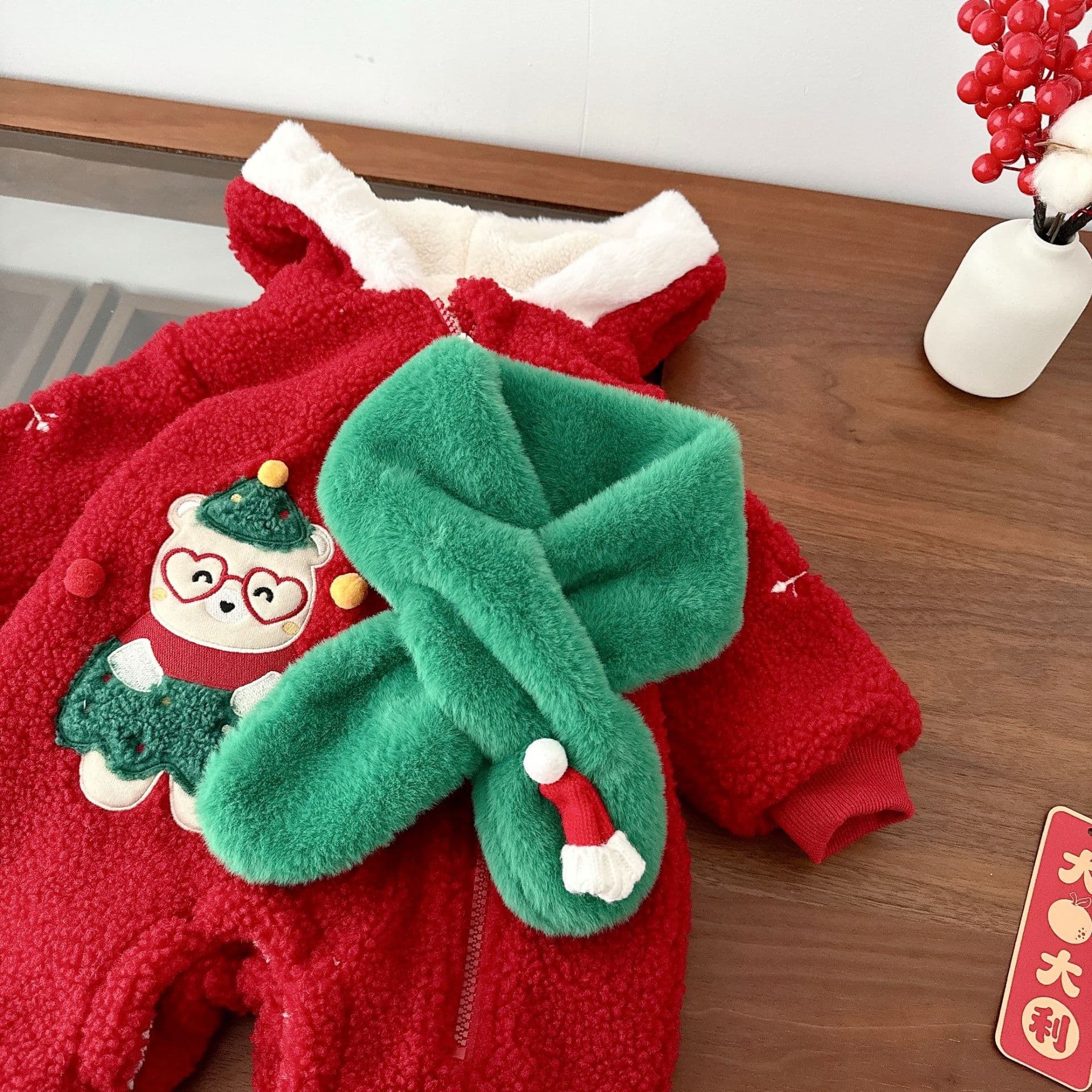 Baby Furry Scarf 2026 New Winter Baby Stylish Green Christmas Hat Thick Warm Neck Warmer ZP130