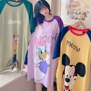 New Women's Summer Short Sleeve Nightgown Cartoon Sweet Loose Plus Size Homewear Dress