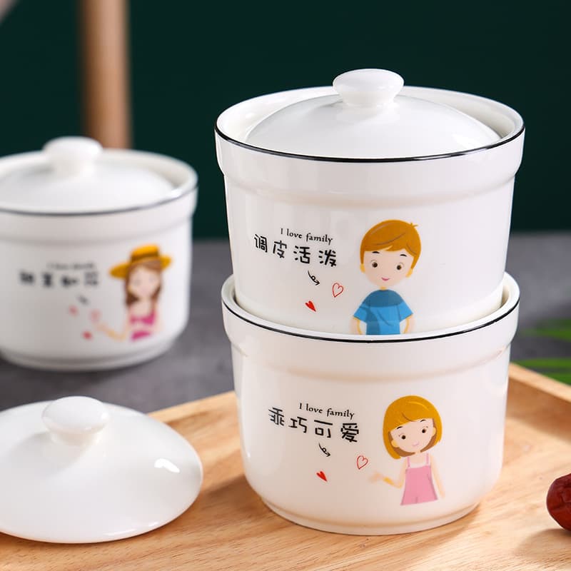 Ceramic Steaming Pot with Lid, Double-Boiling Household Inner Pot, Mini Steaming Egg Cup, Bird's Nest Tonic Soup Bowl, Single-Serve Steaming Cup