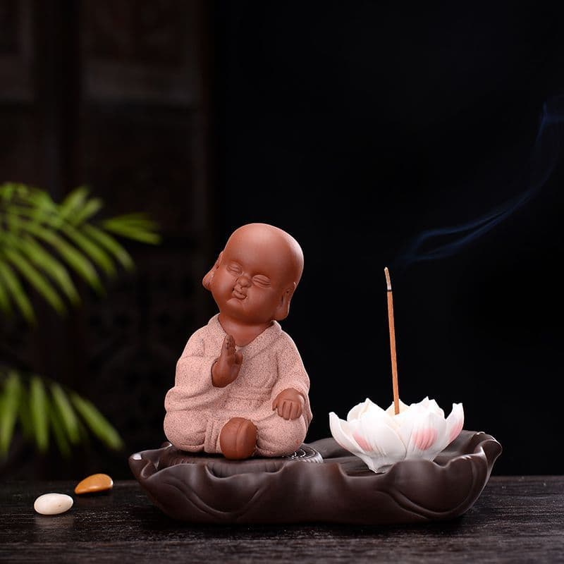 Chinese-style Purple Clay Incense Burner with Stand, Indoor Home Vertical Lotus Design, Dust-Free Desktop Sandalwood Fragrance Diffuser