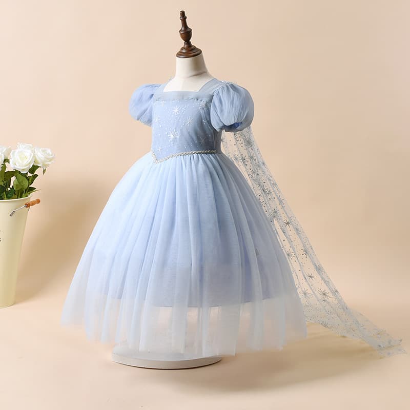 Cross-border European and American children's pleated ice and snow Elsa princess dress Children's Elsa cape girl's dress