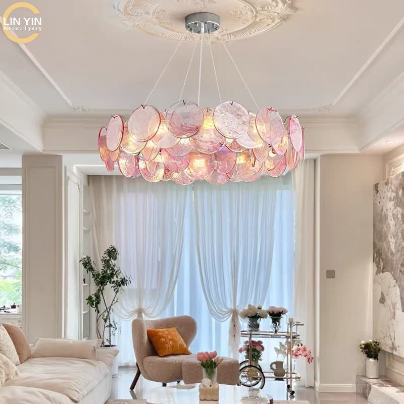 French-style luxury chandelier Murano romantic petal glass chandelier for living room atmosphere creative indoor dining room chandelier