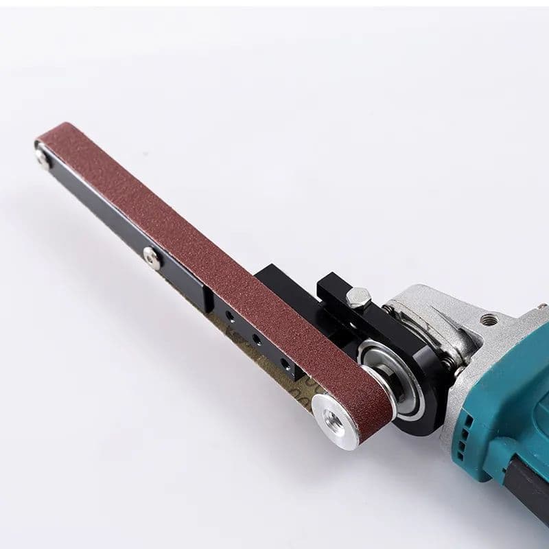 Angle grinder belt sander modified into an electric chainsaw, a multi-purpose mini sander for home woodworking DIY.