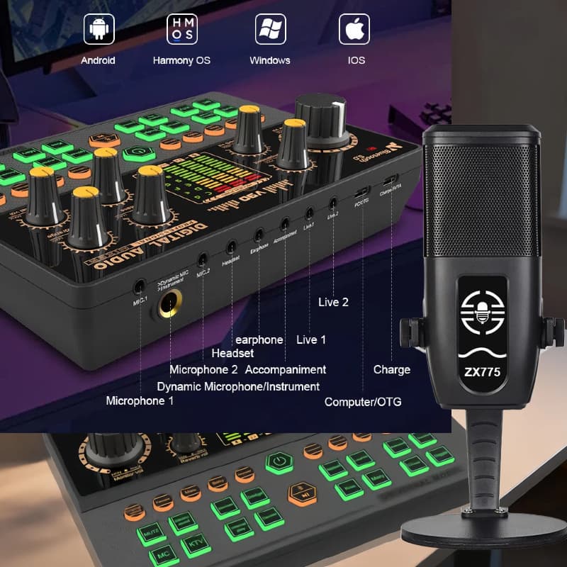 New V90+ZX775 Sound Card Kit Suitable for Live Streaming and Gaming, Supports Charging