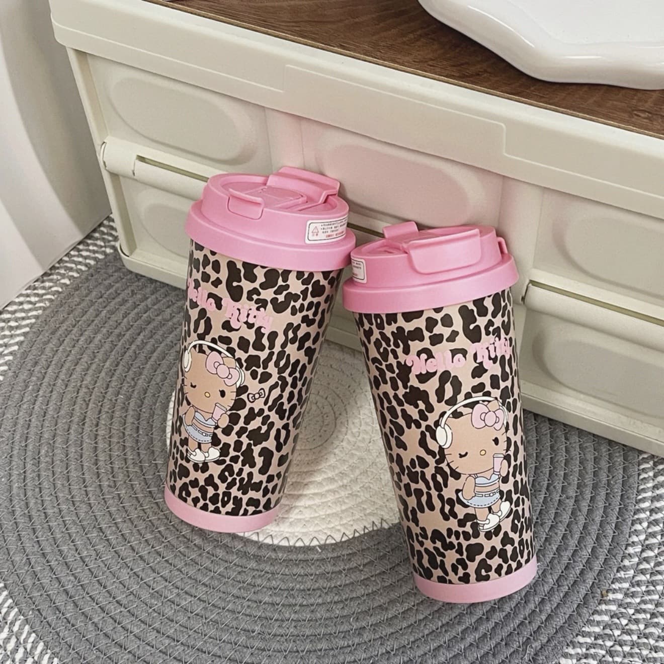 New Double-Drink Beast Coffee Cup Leopard Print Car Large Capacity Straw 500ml Stainless Steel Wholesale Free Shipping.