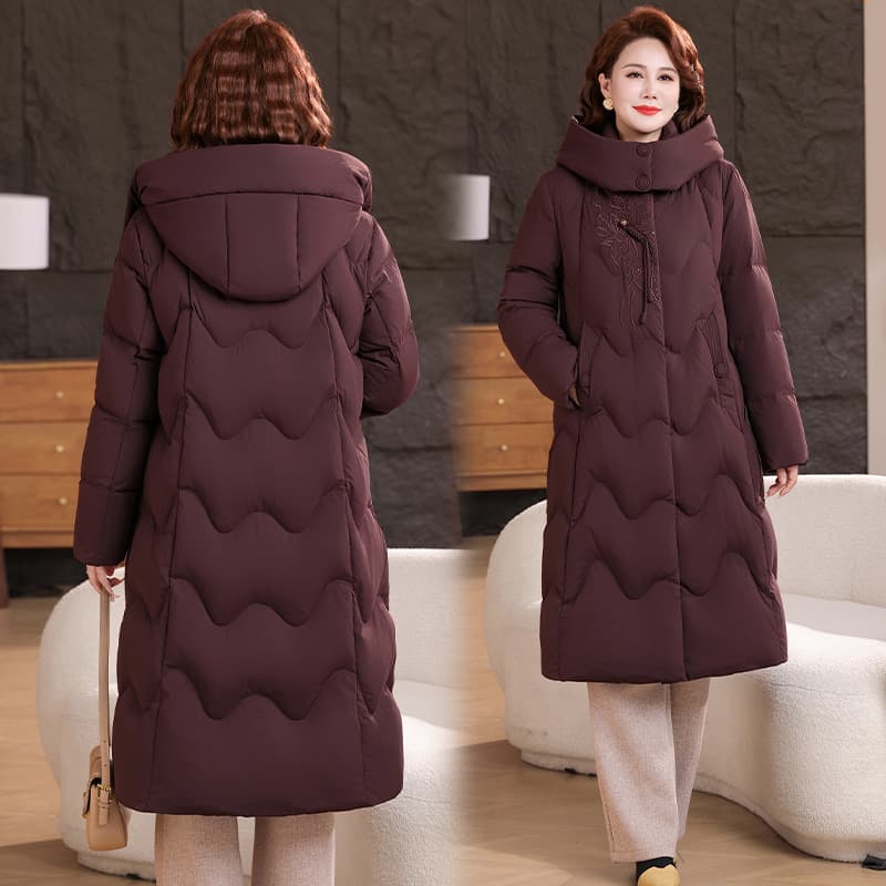 Winter Coat Middle-aged and Elderly Down Jacket Women Hooded White Duck Down Slim Fit Warm Long Length Over Knee Mother's Fashion