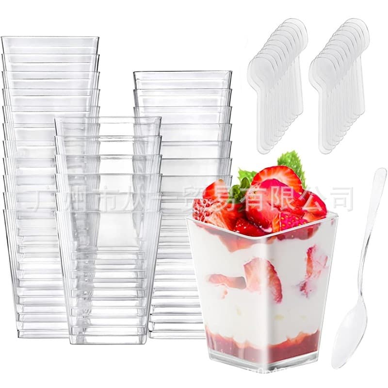 5oz Transparent Reusable Square Dessert Cup Home Dessert Pudding Mousse Ice Cream Party Plastic Cup
