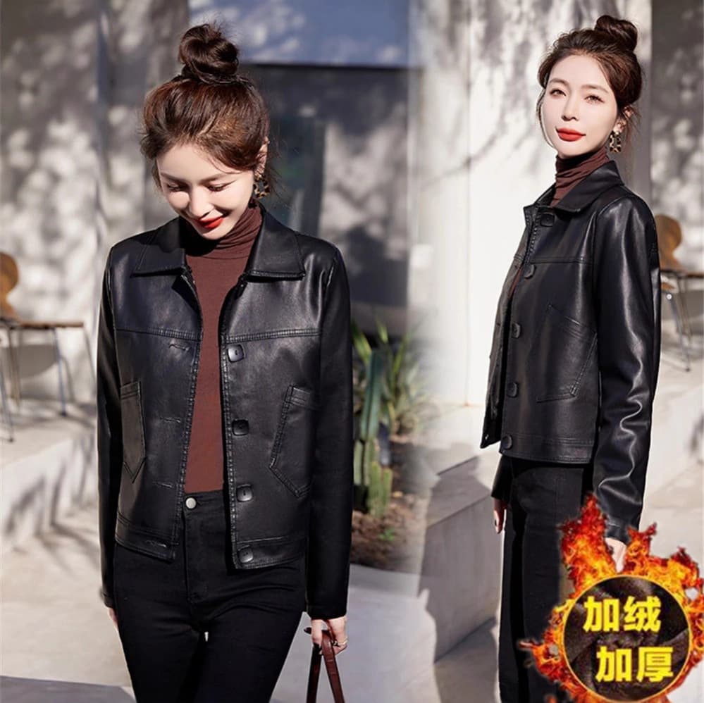 Haining Leather Jacket Women's Short Autumn/Winter High-End Fashion Slim Fit Versatile Leather Coat Petite Figure Tailored Outerwear