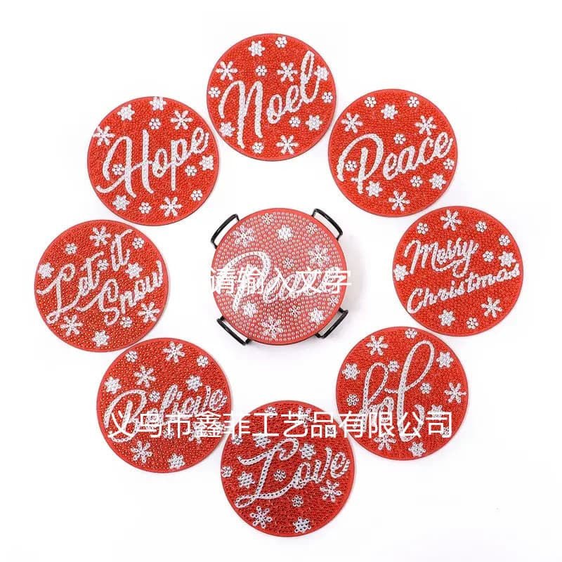 Diamond Painting Christmas Coasters 8-Pack Adult Diamond Art Craft Kit DIY 5D Diamond Dot Drilling Set