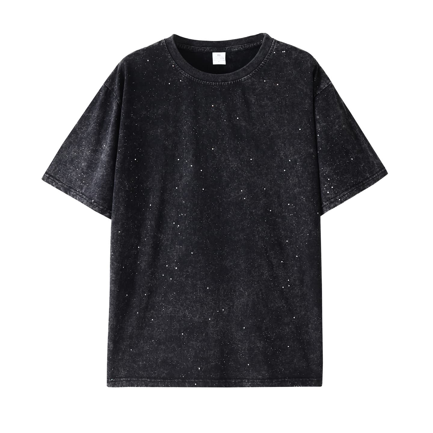 Starry Sky Gold Foil Wash Distressed Snowflake 230g Round Neck Pure Cotton Short Sleeve Unisex Oversized Loose Fit