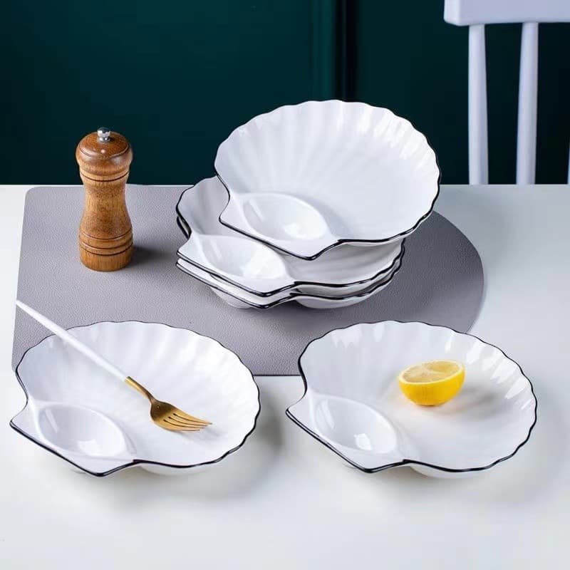 Underglaze Color Household Creative Plate Nordic Dumpling Plate Ceramic Shell Plate Dish Plate Divided Plate Dumpling Plate Vinegar Plate