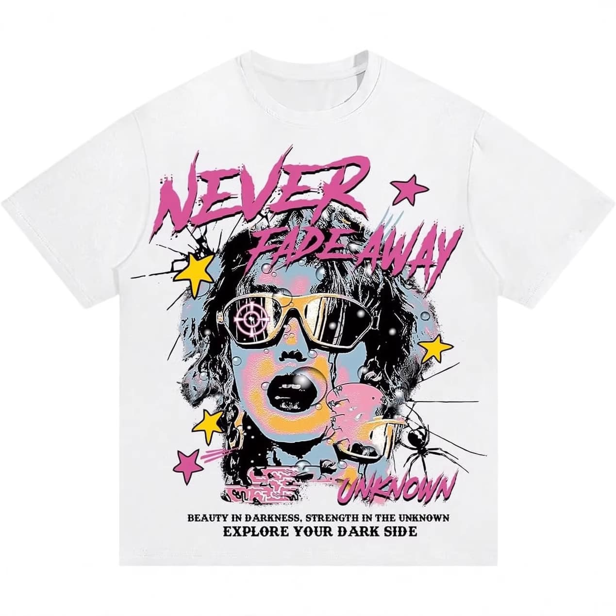 American Y2K Hot Girl Style Portrait Short Sleeve T-Shirt for Men NeverFadeAway Letter Print Loose Top