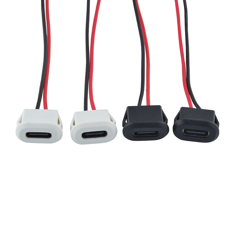TYPE C Waterproof Female Socket, Injection Molded Straight Press Type with Wire, 2P 4P 6P Black Glue, White Glue, Waterproof Socket