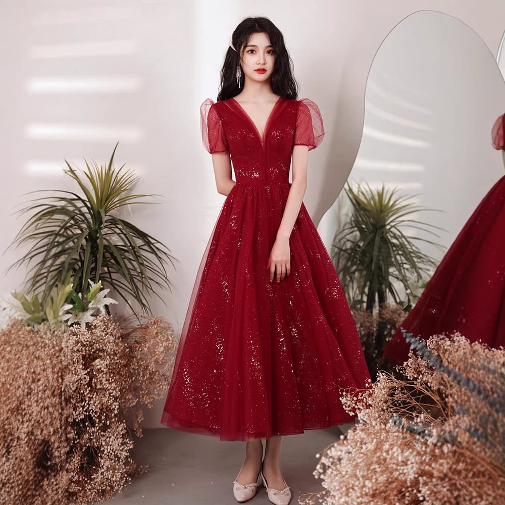 2026 Summer New Toast Dress Bride Return Door Engagement Dress Wine Red Cover Arms Dress Petite Women
