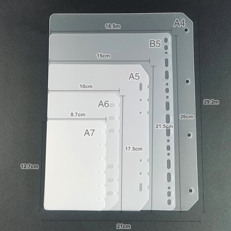 A5/A6/A7/B5/A4 loose-leaf dividers and tabs, PP transparent frosted standard universal pages, thickened 60-gauge.