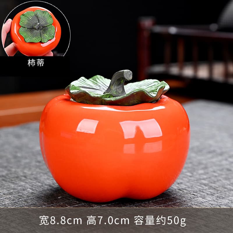 Everything Goes Well" Persimmon Tea Caddy Ornament Persimmon Moisture-Proof Jar Creative Imitation Resin Ceramic Wedding Gift