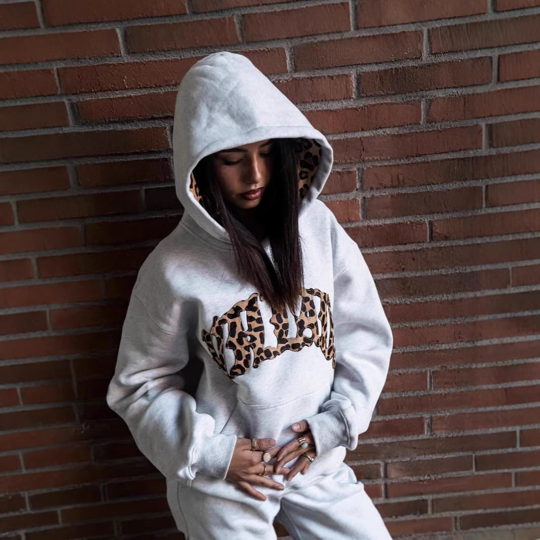2025 European and American Y2K New Leopard Print Letter Embroidery Street Style Casual Pants Unisex Matching Hoodie