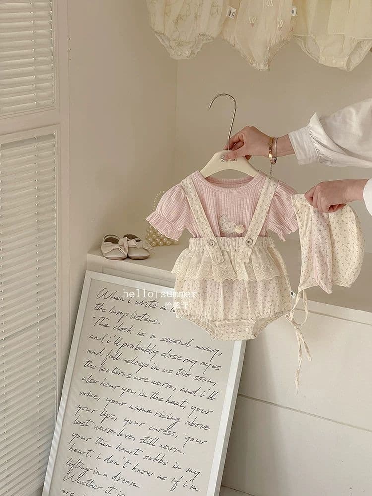 ins Baby Clothes Summer Thin Outfit Cute Super Adorable Overalls Two-Piece Set Romper Three-Piece Set