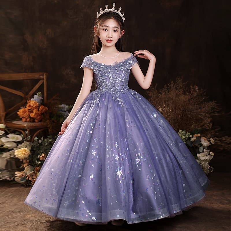 High-end children's evening dress, flower girl, wedding, little girl gauze dress, birthday princess dress, host piano performance dress