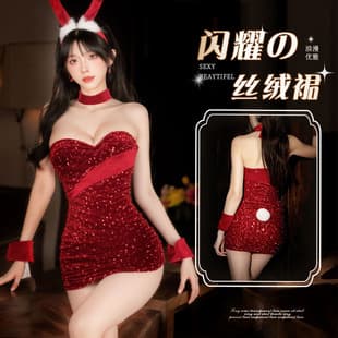 Xintao Sexy Lingerie Sexy Bunny Girl Sequin Uniform Temptation Red Christmas Tube Dress QQNY Abstinence Set