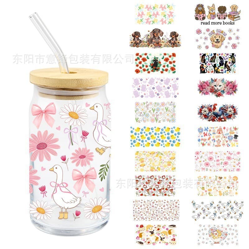 Cute Chicken Duck Goose Cat Dog UVDTF Transparent Crystal Stickers Glass Scrapbook Water Cup Creative Decoration Cross-border Wholesale