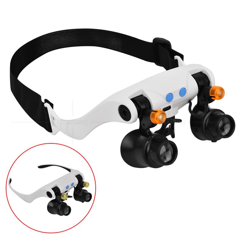 Rechargeable cold and warm light LED magnifying glass, 4 sets of interchangeable magnification, electronic repair and appraisal glasses-style headset