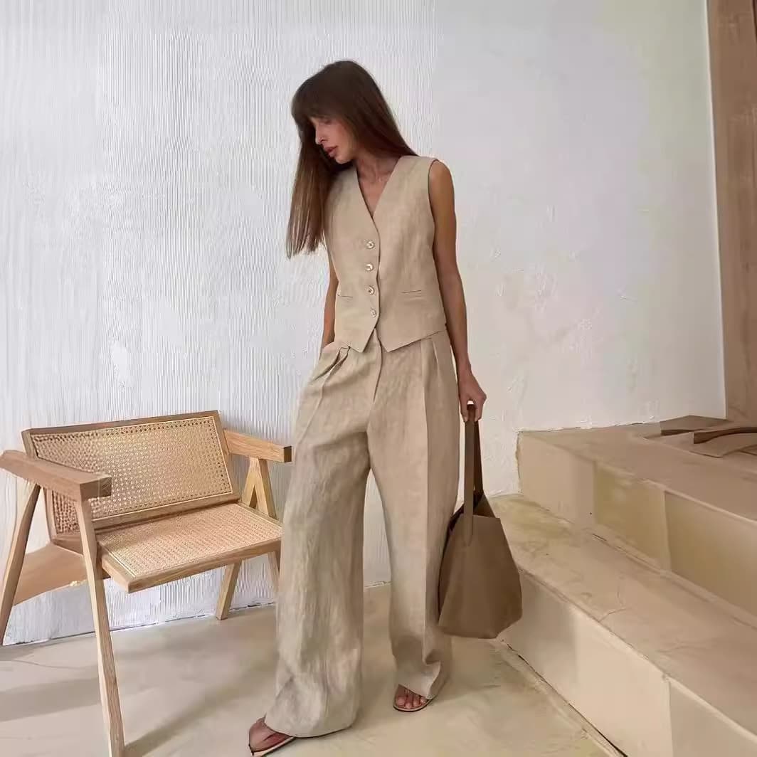 Cross-Border Vest and Casual Pants Two-Piece Set, European and American 2025 Spring/Summer New Women's Fashion Sleeveless Vest Low-Rise Pants Set