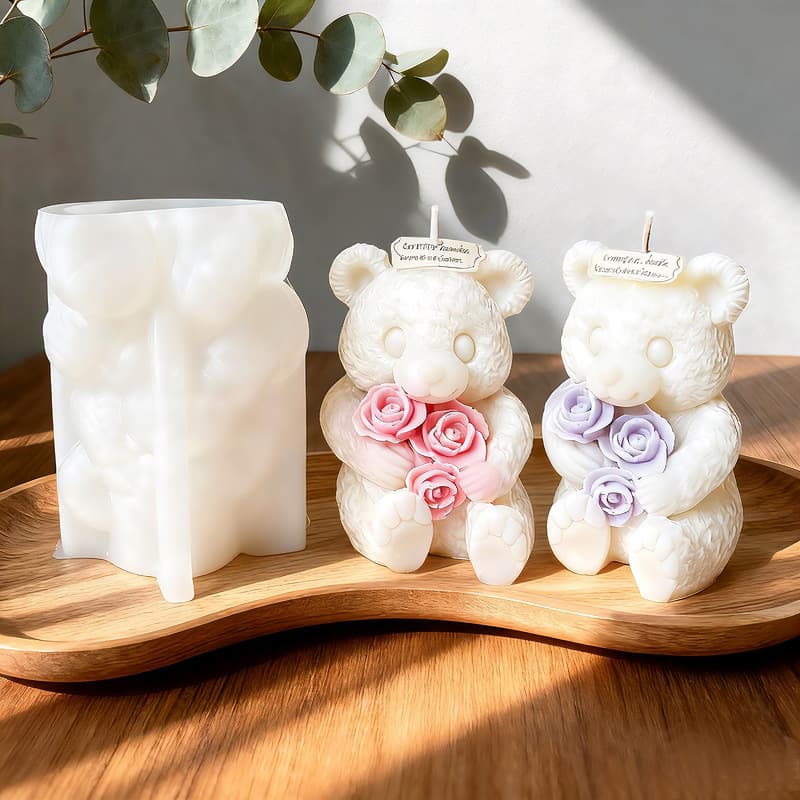 Bear hug rose scented candle silicone mold diy bear fondant chocolate cake baking mold
