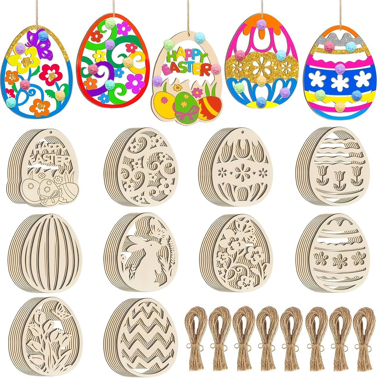 Cross-Border Easter Wooden Eggs Holiday Party Decorations Children's DIY Handmade Rabbit Wood Pieces Home Decorations